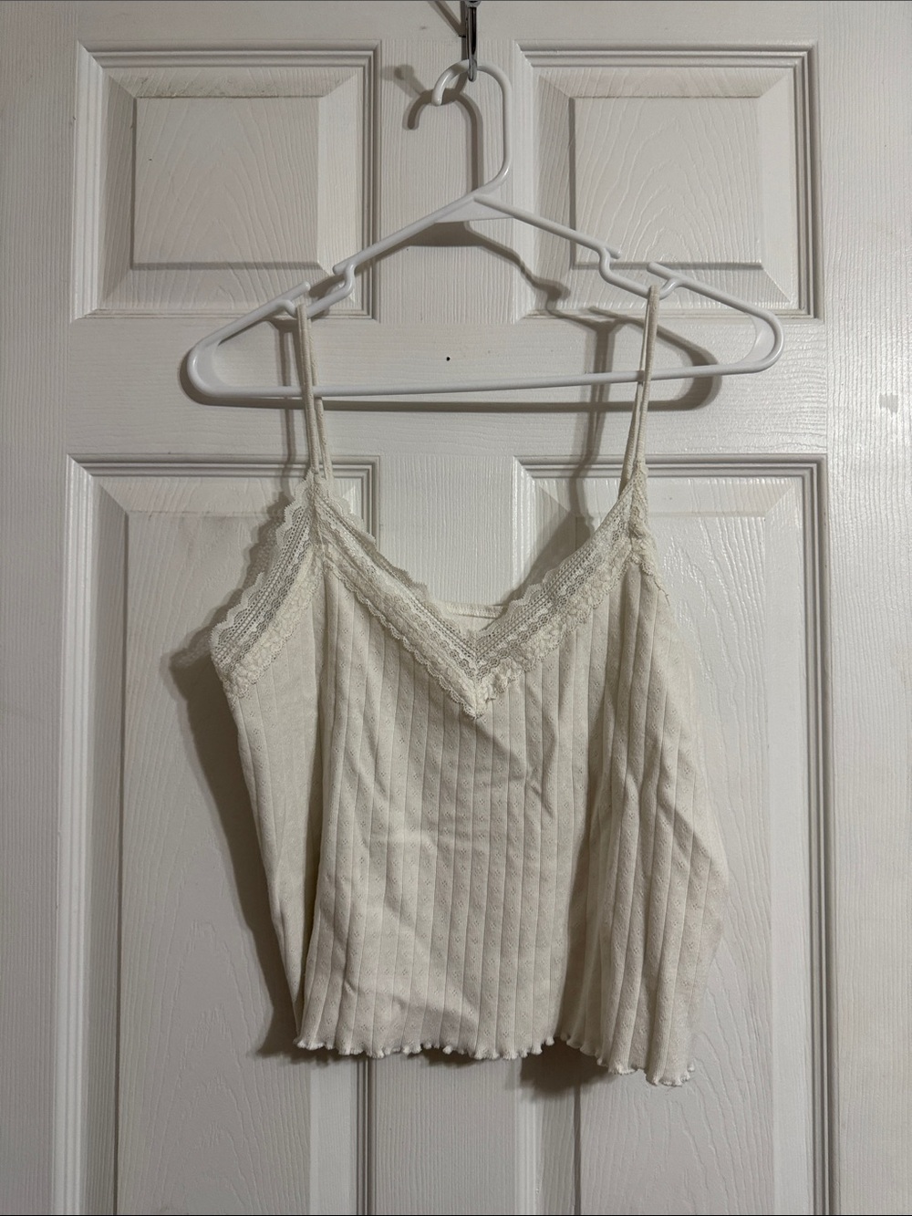 aerie Lace-Trim Ribbed Camisole - Cream